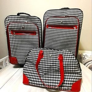 Vintage 3 piece Protocol Houndstooth luggage set Red, Black and White